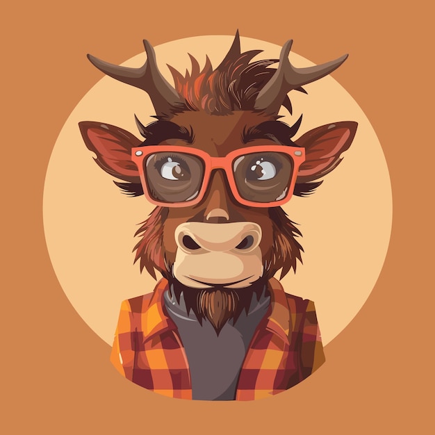 Funny cartoon deer vector illustration hipster animal in clothes