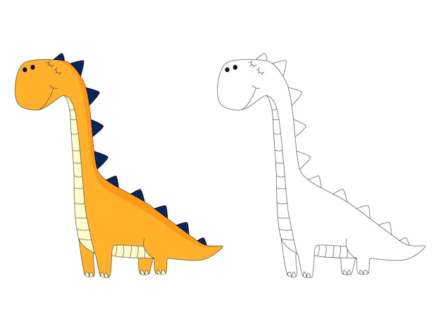 Funny cartoon dinosaur diplodocus illustration for coloring book