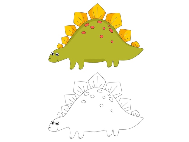 Funny cartoon dinosaur Stegosaurus Illustration for coloring book