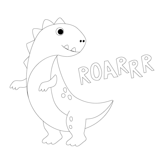 Funny cartoon dinosaur Tyrannosaurus Black and white vector illustration for coloring book