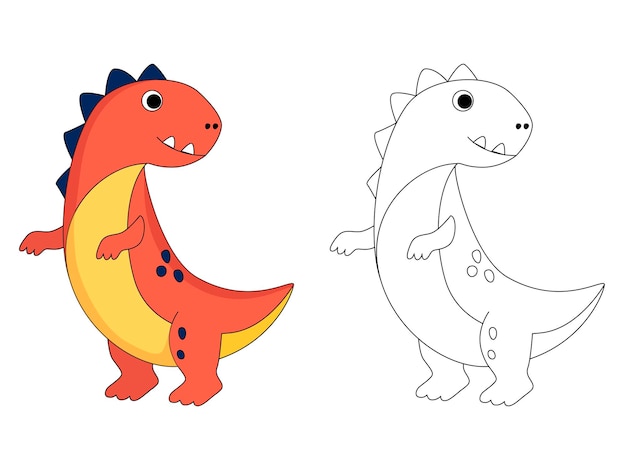Вектор Забавный мультяшный динозавр tyrannosaurus иллюстрация для раскраски