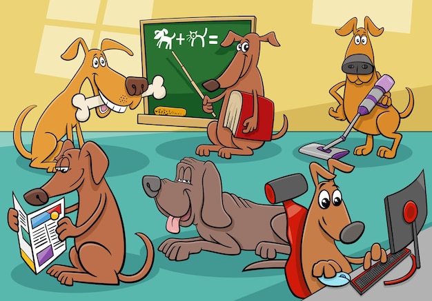 Funny cartoon dogs comic characters group