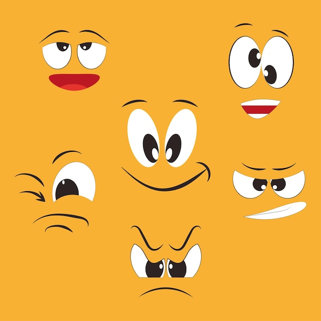 Funny cartoon faces created from basic shapes