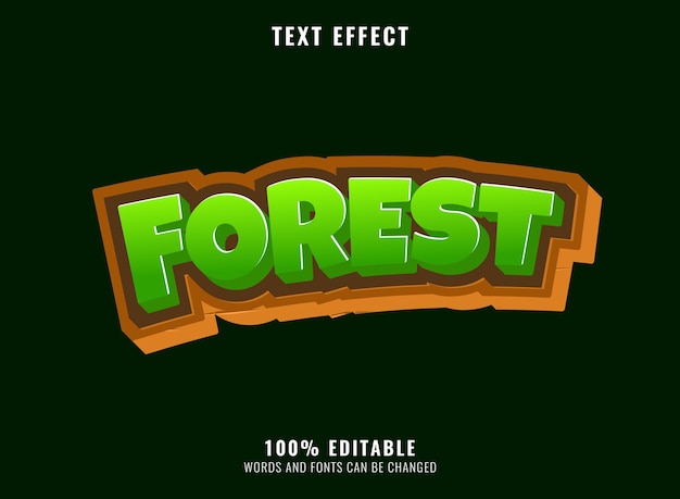 Divertente foresta dei cartoni animati con effetto testo cornice in legno perfetto per il titolo del logo del gioco