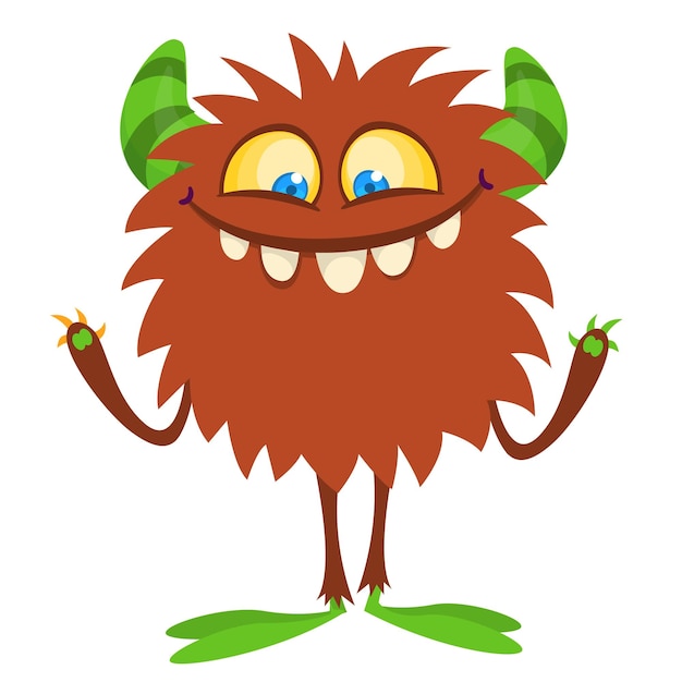 Funny cartoon furry monster character Illustration of cute and happy mythical alien