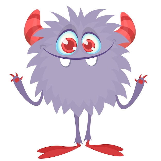 Vector funny cartoon furry monster character illustration of cute and happy mythical alien