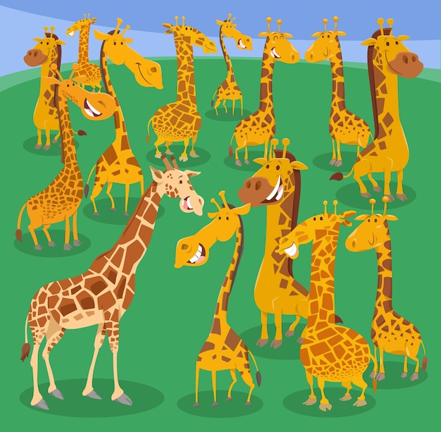 Divertente cartone animato giraffe animali selvatici gruppo di personaggi