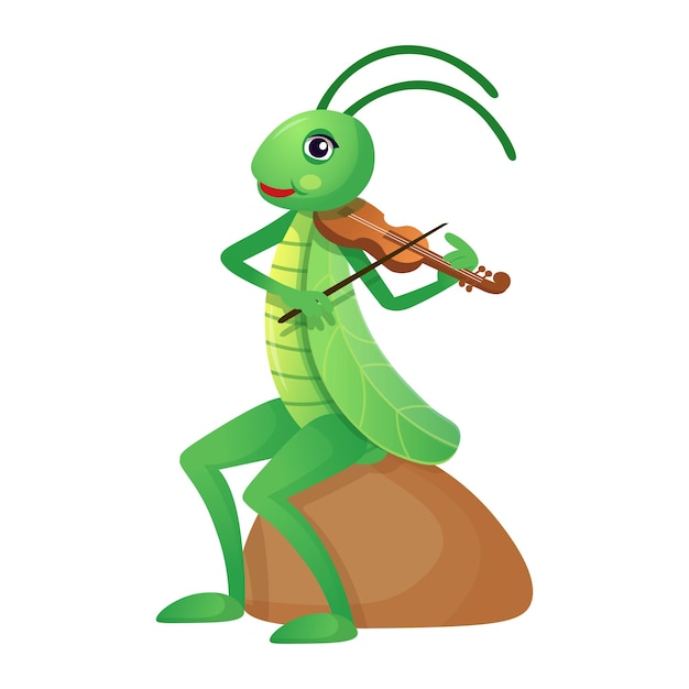 Vector funny cartoon grasshoppergrasshopper playing the violin cartoon grasshopper