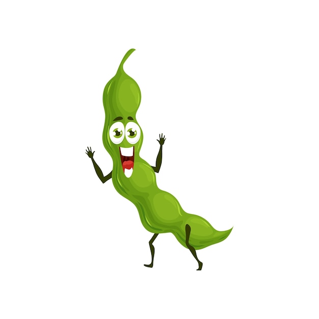 Funny cartoon green pea pod vegetable character