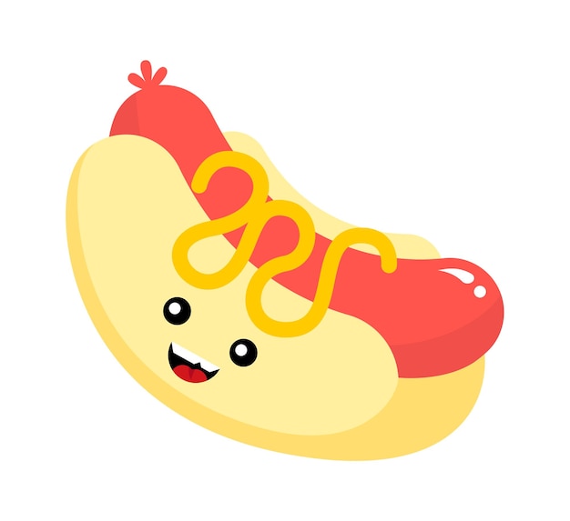 Funny Cartoon hot dog Fast Food icon Vector illustration