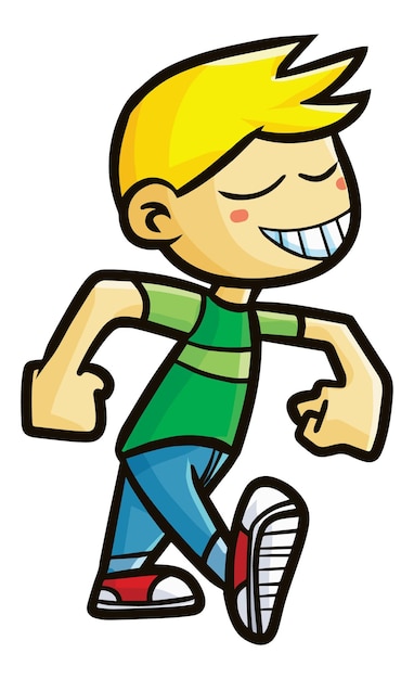 Vector funny cartoon man walking with arrogant pose.