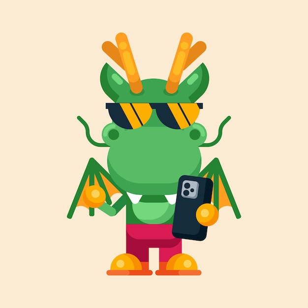 Funny cartoon maskot dragon character flat design illustration