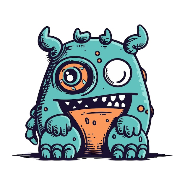 Funny cartoon monster with horn Vector illustration of a monster