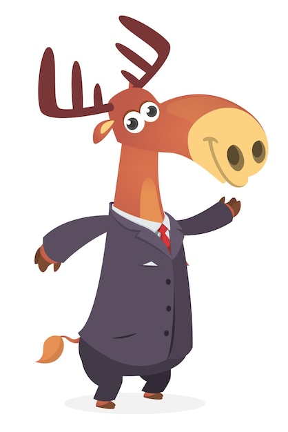 Funny cartoon moose wearing suite