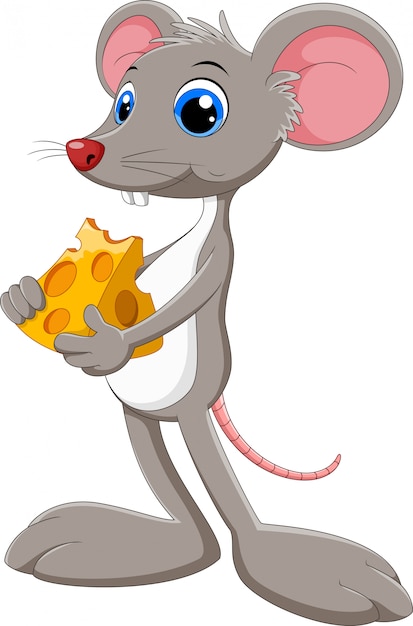 Vector funny cartoon mouse with piece cheese