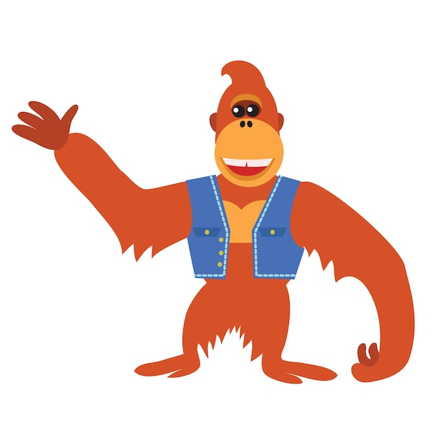 Vector funny cartoon orangutan waving his hand