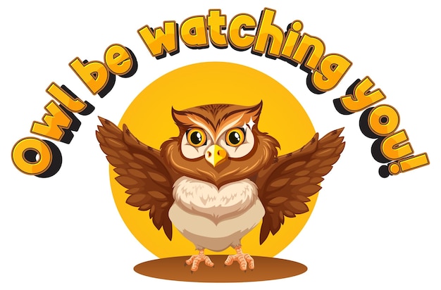 Vector funny cartoon owl watching you