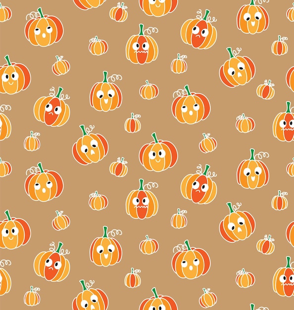 Vector funny cartoon pumpkins seamless pattern vector eps 10