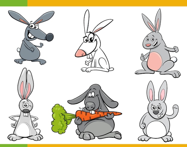 Funny cartoon rabbits animal characters set