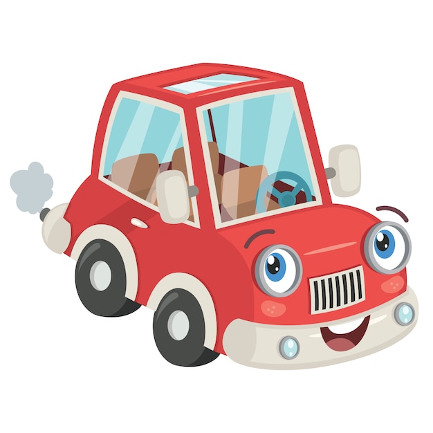 Funny cartoon red car posing