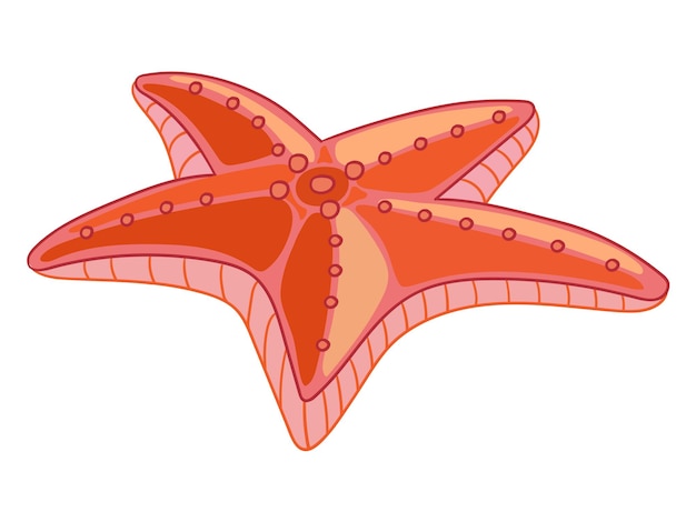 Funny cartoon red starfish vector isolated illustration