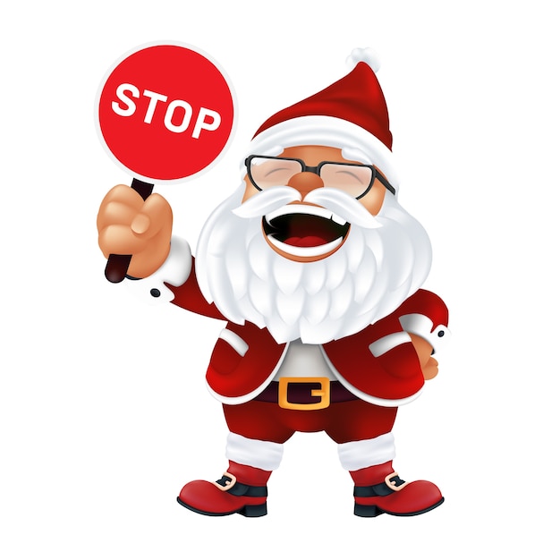 Vector funny cartoon santa claus in a red hat and glasses.