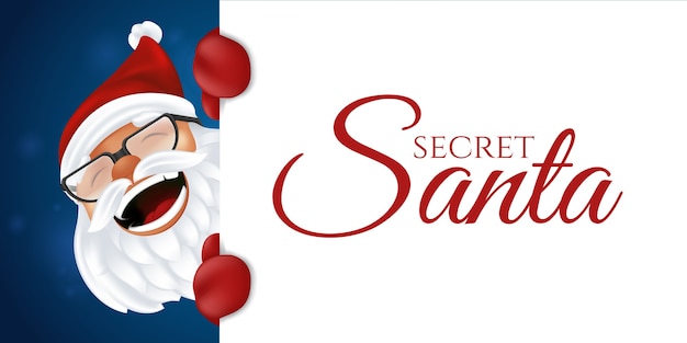 Funny cartoon santa claus in red hat, gloves and glasses.