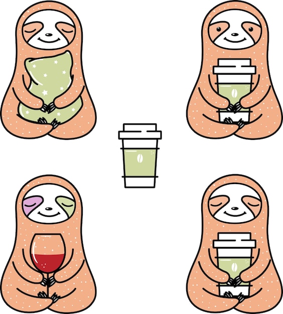 Funny cartoon sloths