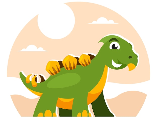 Vector funny cartoon smiling baby stegosaurus dinosaur vector graphics