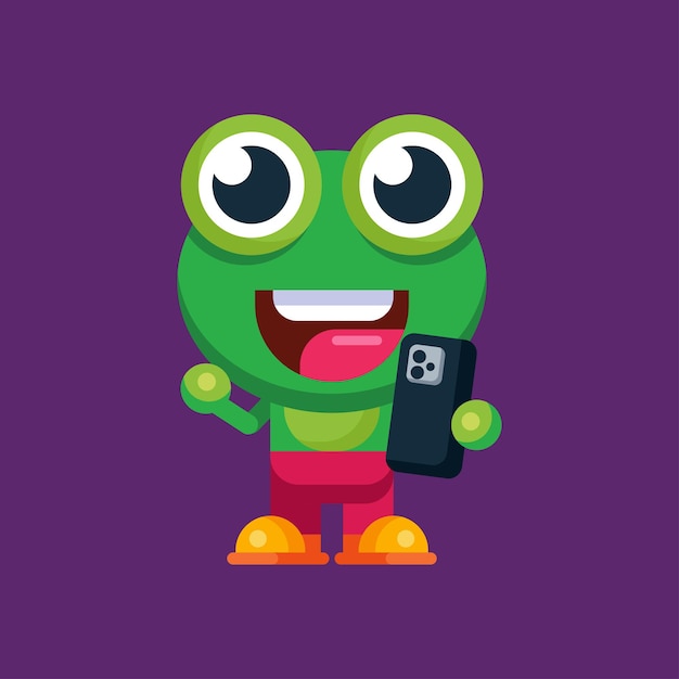 Funny cartoon smiling frog mascot character flat design illustration