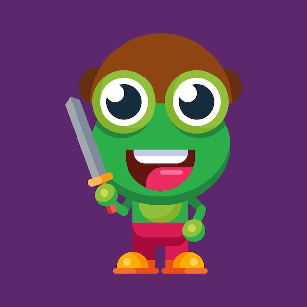 Funny cartoon smiling frog mascot character flat design illustration