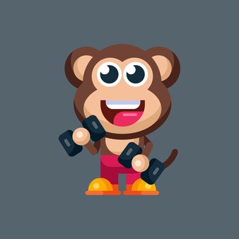 Divertente cartone animato sorridente personaggio scimmia design piatto illustrazione mascotte logo