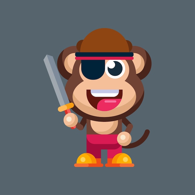 Funny cartoon smiling monkey character flat design illustration mascot logo