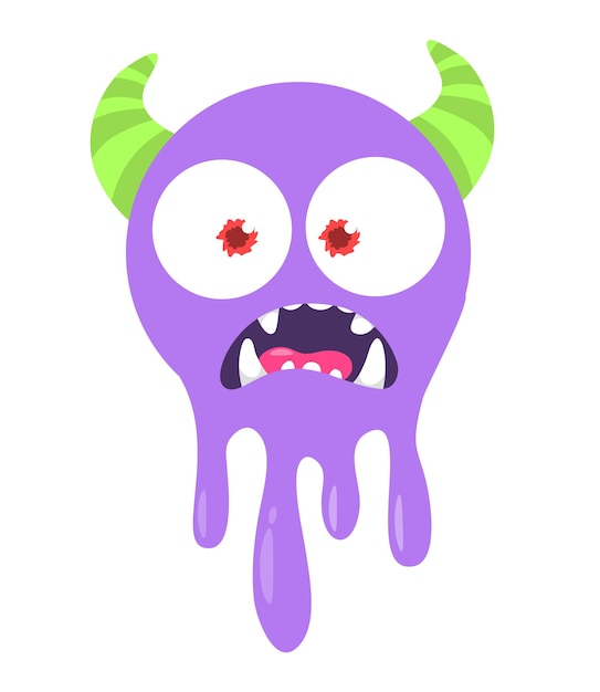 Funny cartoon smiling monster character illustration of cute and happy mythical alien creature halloween design