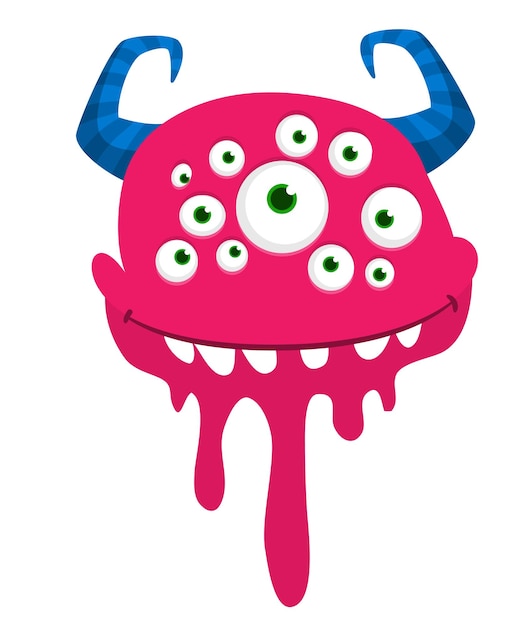 Vector funny cartoon smiling monster character illustration of cute and happy mythical alien creature halloween design