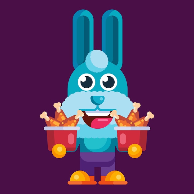 Funny cartoon smiling rabbit character flat design illustration mascot