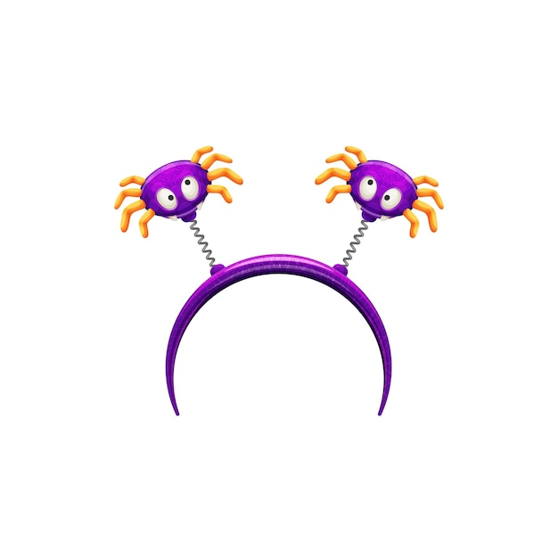 Funny cartoon spiders Halloween creepy headband isolated icon Vector head hoop with purple funny spiders hair band party costume element spooky masquerade accessory Childish decor with bugs
