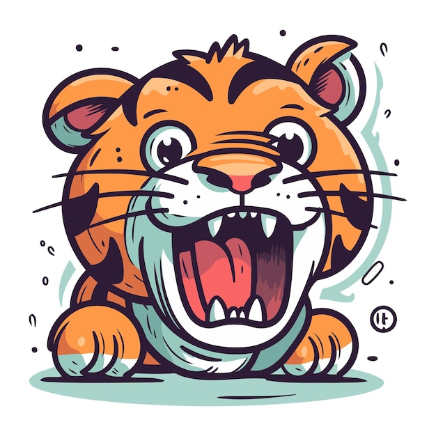 Vettore divertente cartone animato tigre illustrazione vettoriale isolata su sfondo bianco