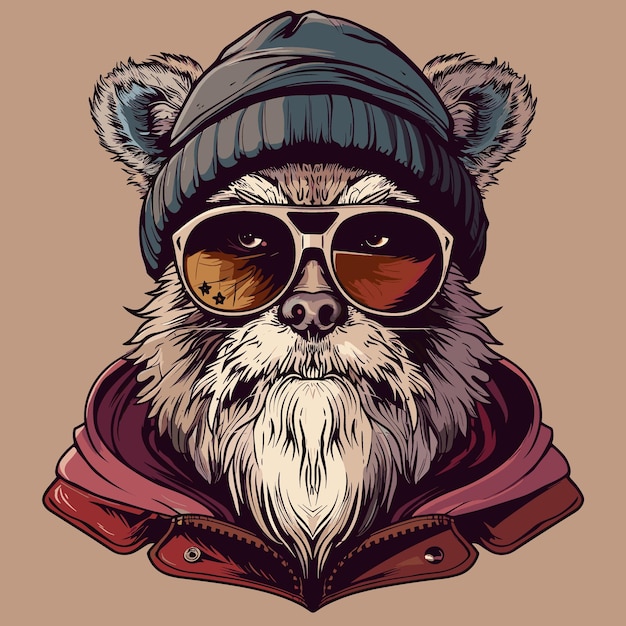 Funny cartoon vector illustration hipster animal in clothes