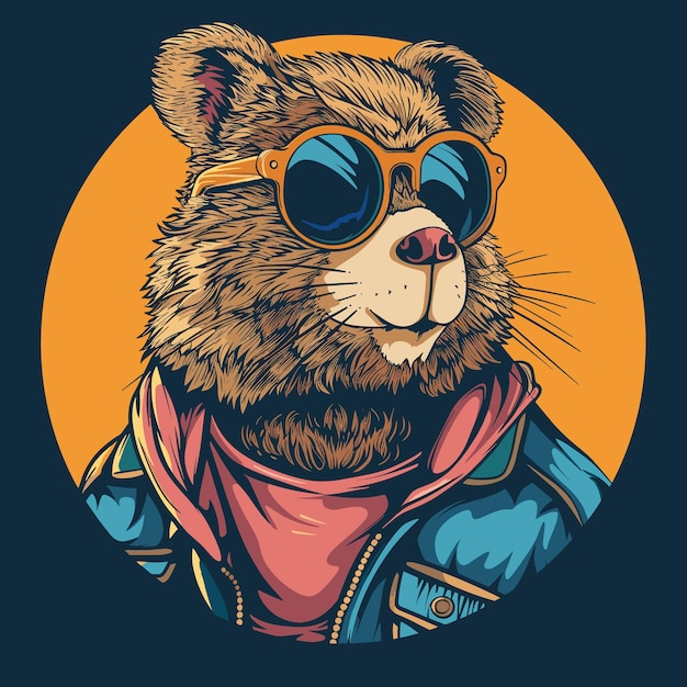 Funny cartoon vector illustration hipster animal in clothes