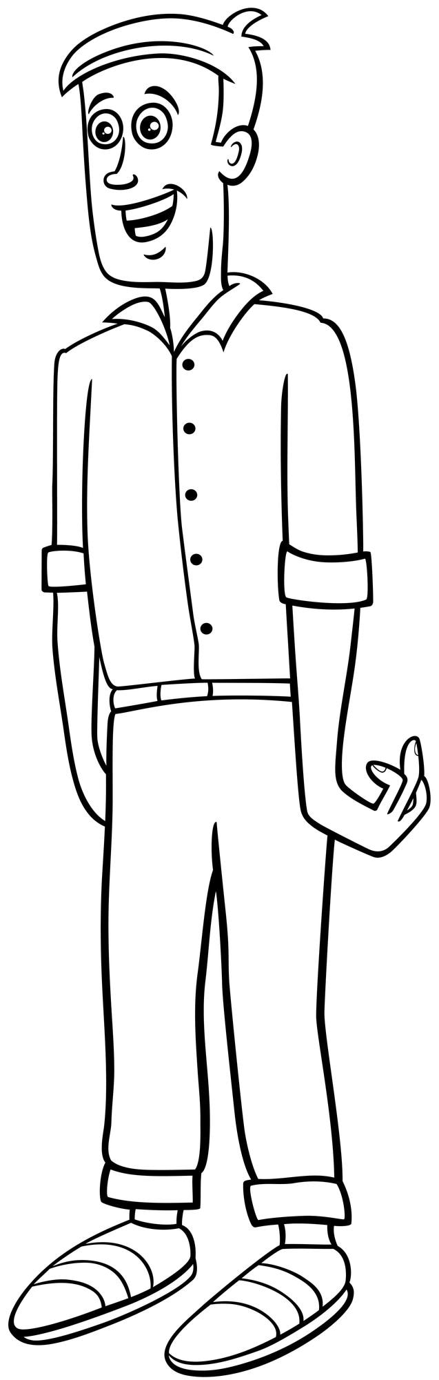 वेक्टर funny cartoon young man comic character coloring page