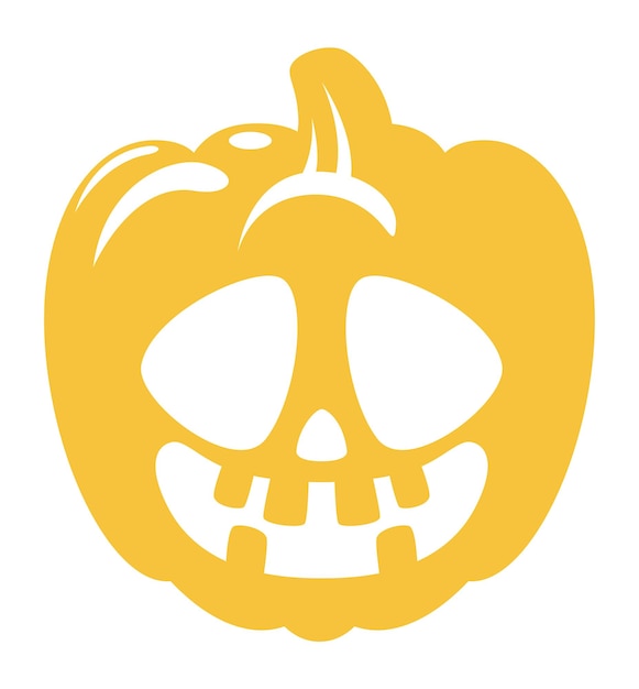 Funny carved pumpkin face Yellow decorative sulhouette isolated on white background