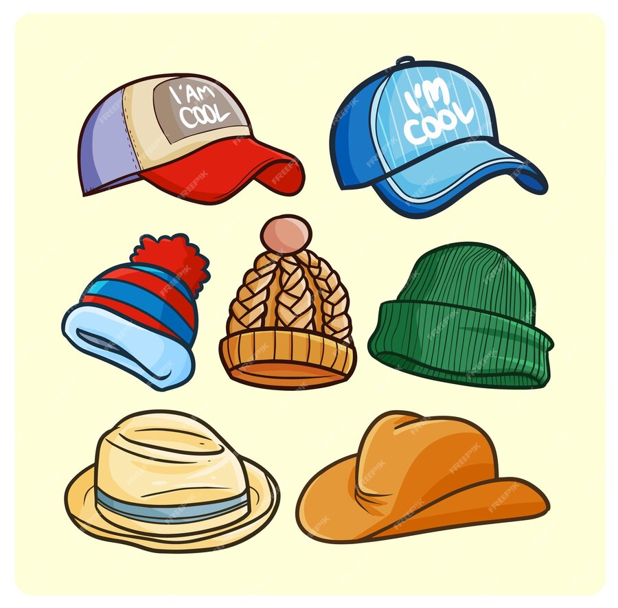 Premium Vector | Funny casual hats collection in simple doodle style