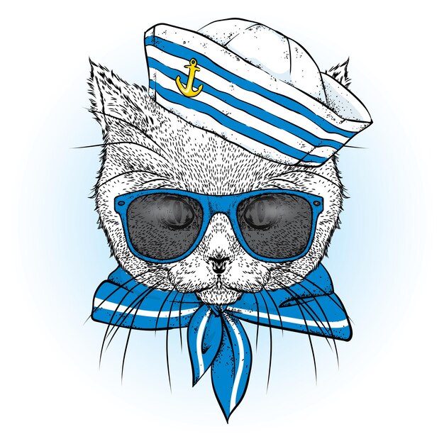 Funny cat in glasses and a sailor suit