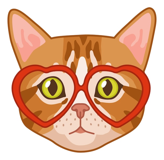 Funny cat in heart glasses Romantic animal portrait
