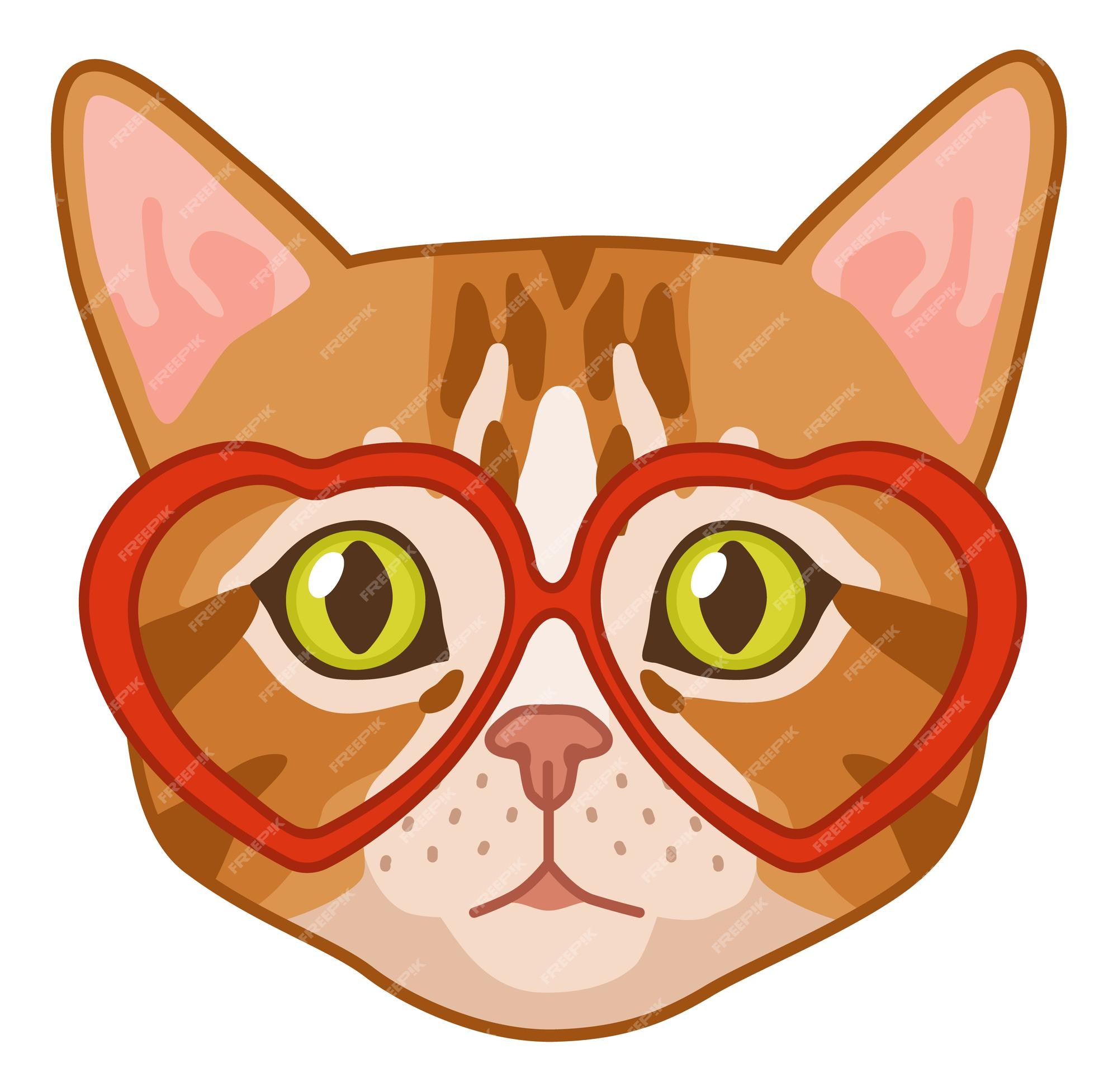 Premium Vector | Funny cat in heart glasses romantic animal portrait