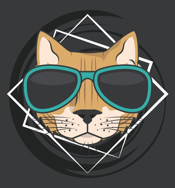 Gatto Divertente Con Occhiali Da Sole Stile Cool Vettore Premium
