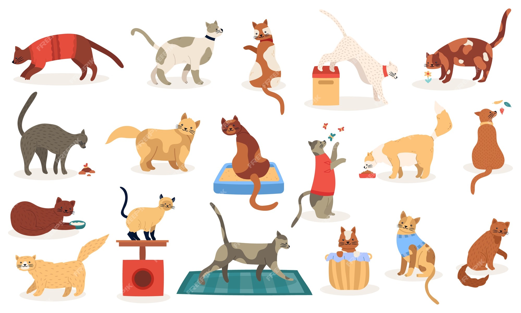 cat cute pet animal kitten funny icons set vector