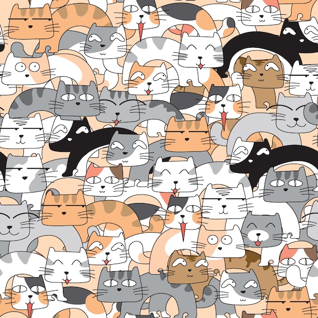 Vector funny cats seamless pattern background