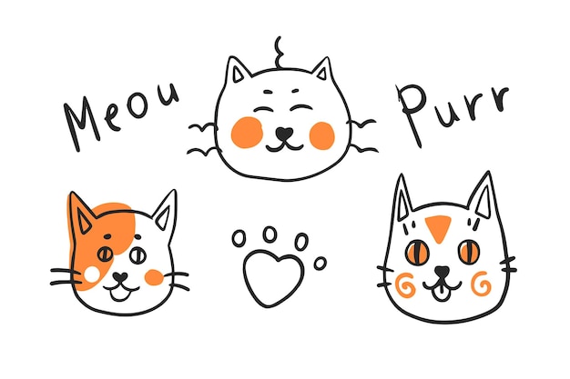 Funny cats set in doodle style